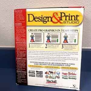 Design & Print Studio MacSoft Create Pro Graphics Business Cards & More Vtg New